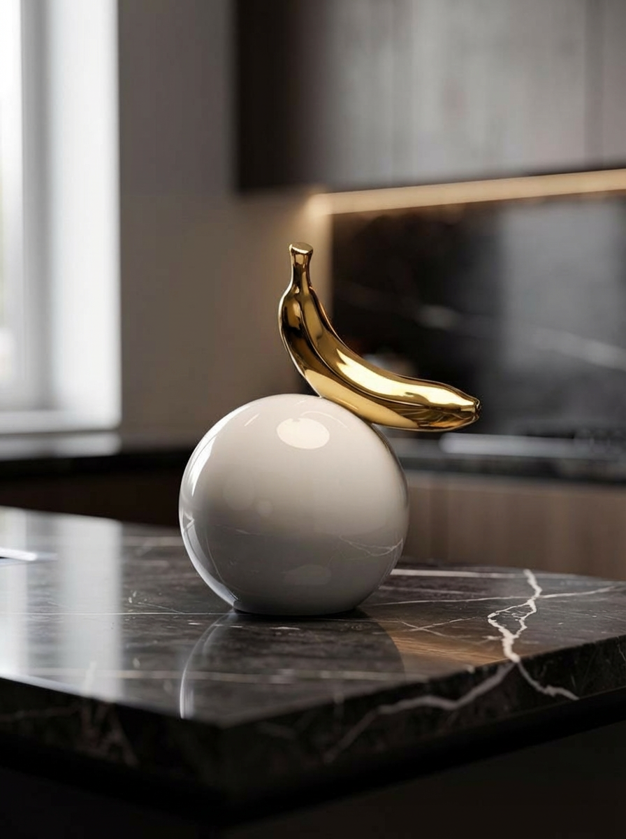 פסל בננה זהב על כדור